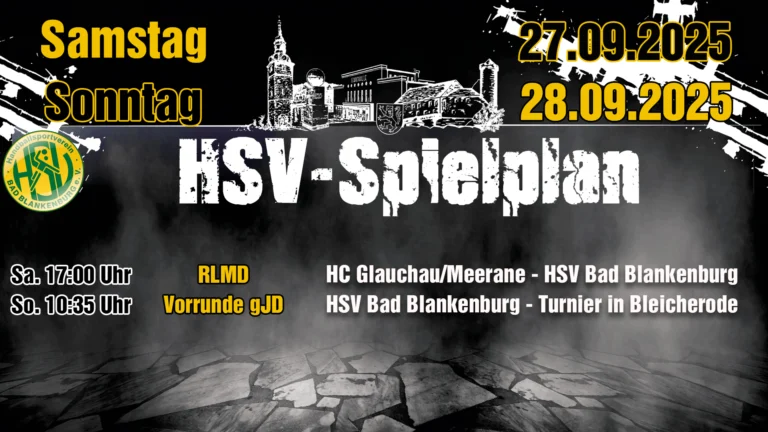 Mehr über den Artikel erfahren SV Bad Blankenburg vor spannendem Handball‑Wochenende – Männer auswärts in Glauchau, D‑Jugend beim Turnier in Bleicherode